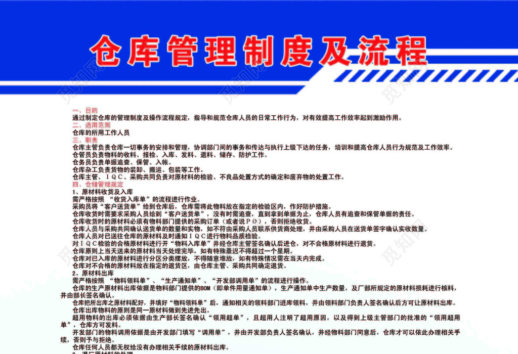 公司仓库管理流程制度工作人员八项规定蓝色渐变色海报
