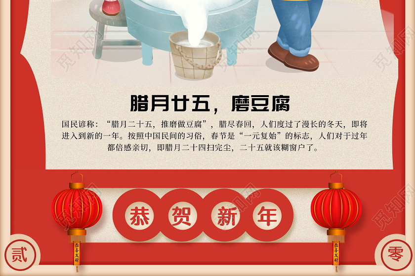 红色腊月二十五做豆腐海报2020春节习俗新年习俗系列图