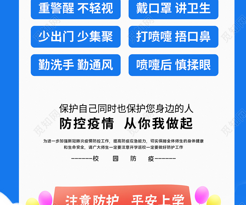 2020校园防疫防控疫情进校园戴口罩测体温学校宣传海报