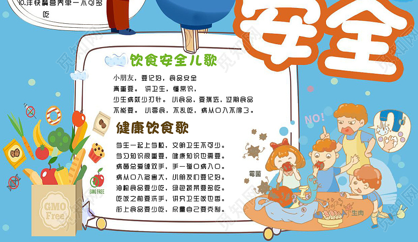 蓝色卡通关注食品安全小报手抄报